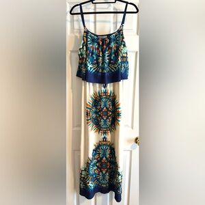 Bailey Blue Maxi Dress with Blue and Orange Pattern